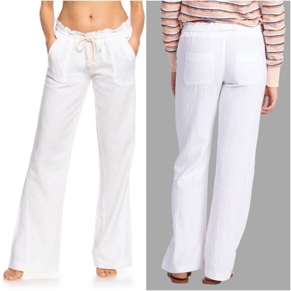 Roxy Oceanside Drawstring Pants Cotton Linen Blend White Size Large - Picture 1 of 15